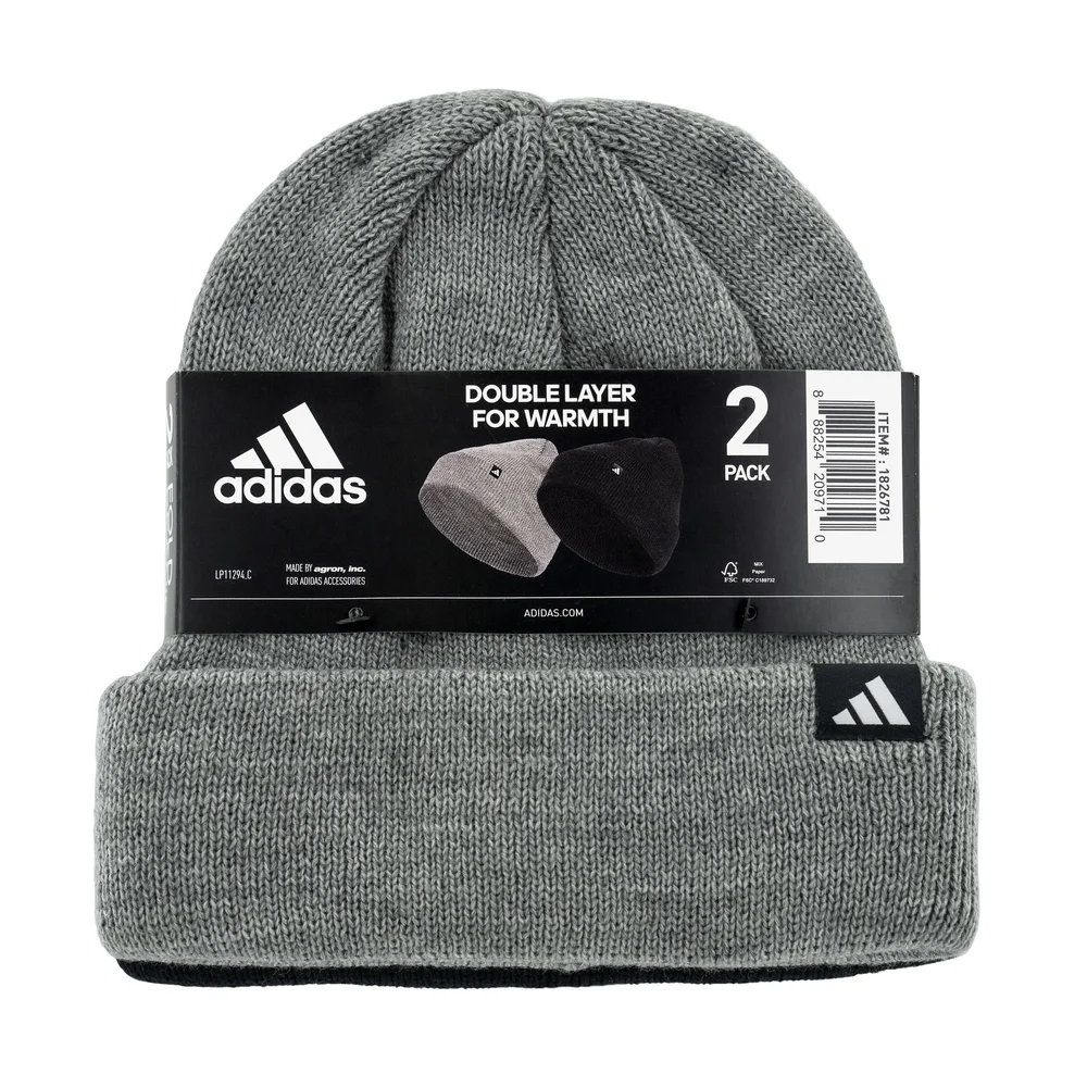 Adidas Unisex Fold Beanies In‎ Black And Gray 2 Pack